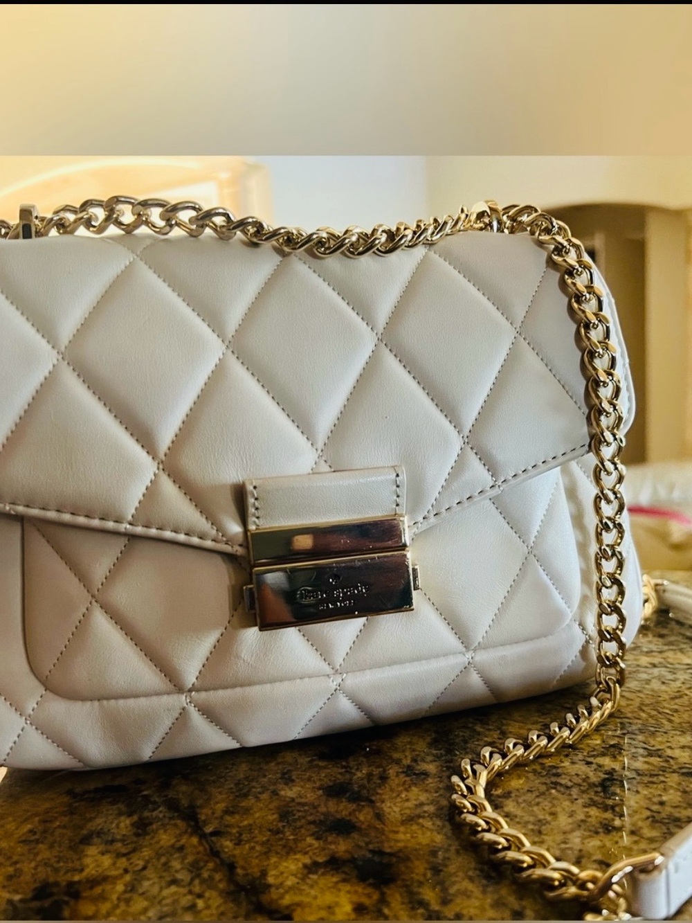 Quilted Chain Shoulder Bag in Cream